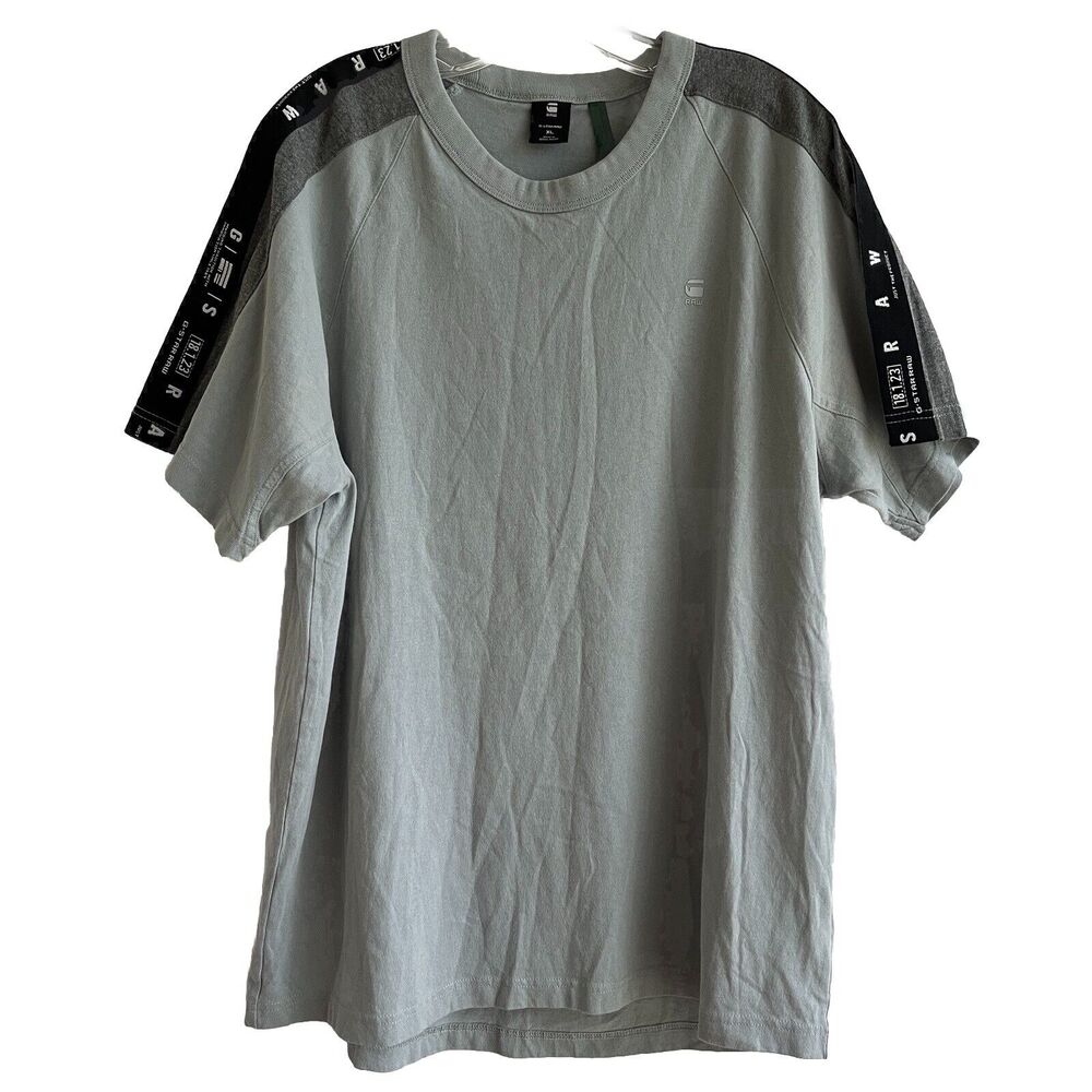 G-Star Raw logo tape details on sleeves, gray, short sleeve t-shirt, size XL